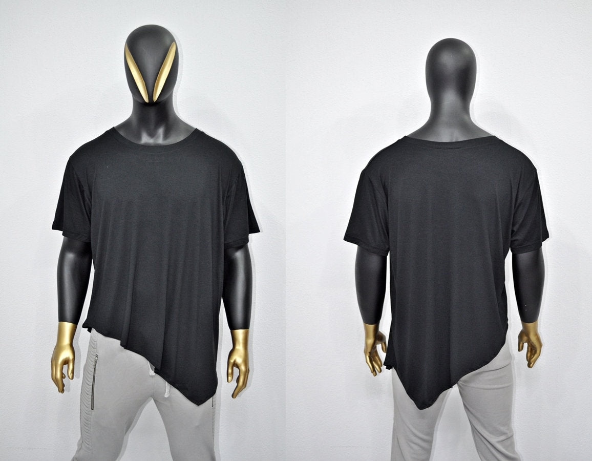 XS-8XL Men's Black T-shirt, Short Sleeve, Geometric Futuristic Top, Loose Viscose Cotton Tee, Summer Festival Halloween Essentials-BB500E