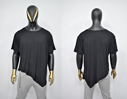 XS-8XL Men's Black T-shirt, Short Sleeve, Geometric Futuristic Top, Loose Viscose Cotton Tee, Summer Festival Halloween Essentials-BB500E