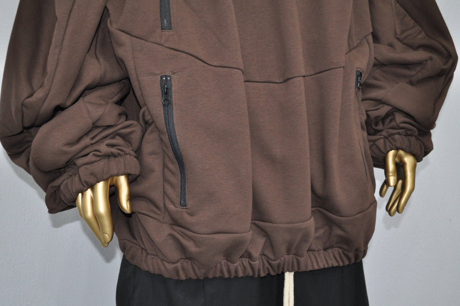 XS-8XL Oversized 1/4 Zip Brown Jacket w/Side Zipper and Pocket,Gift,Reglan Sleeve,Scoop Neck Pullover,Essentials Halloween,Cyber Goth-BB0160