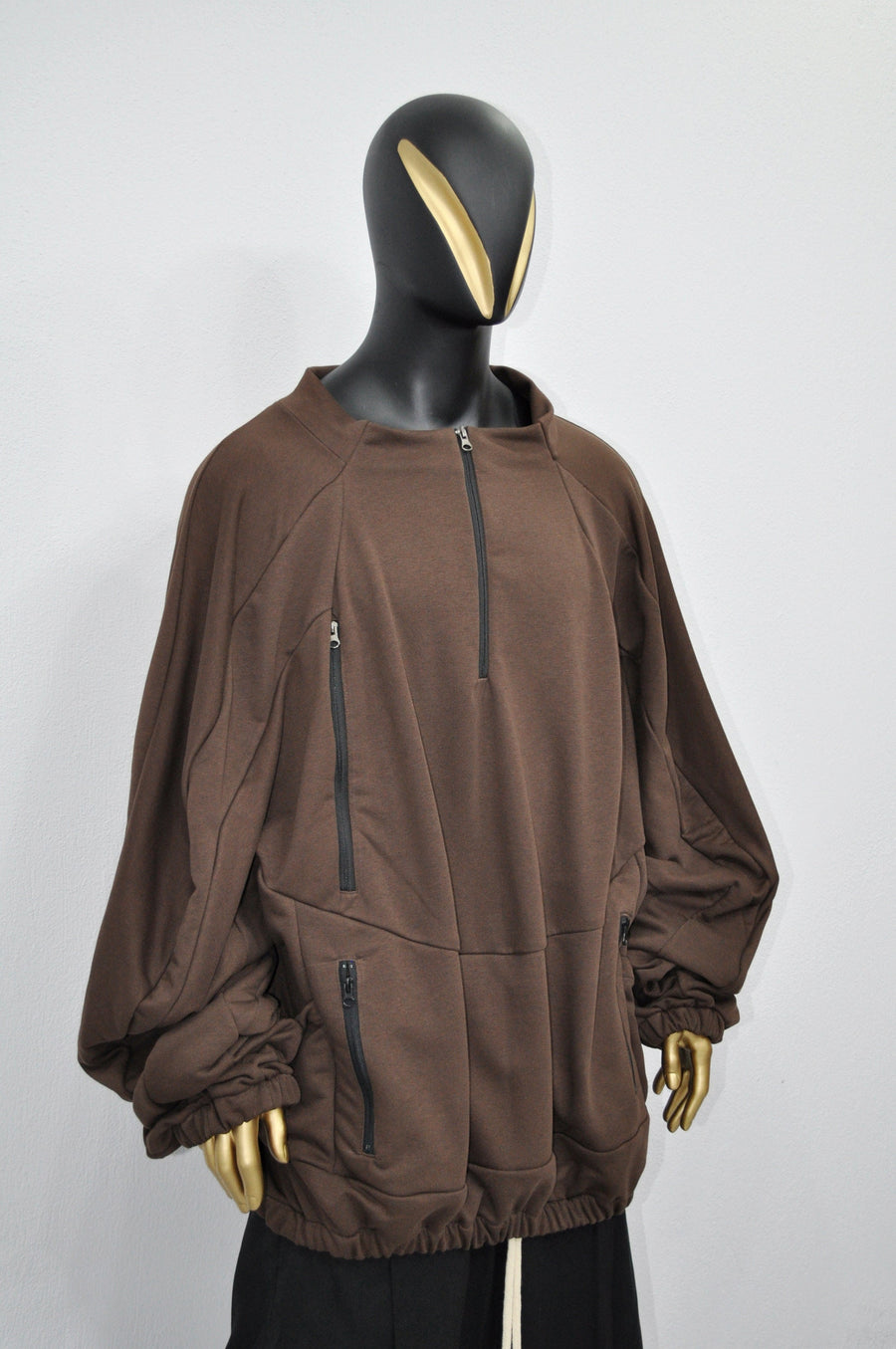 XS-8XL Oversized 1/4 Zip Brown Jacket w/Side Zipper and Pocket,Gift,Reglan Sleeve,Scoop Neck Pullover,Essentials Halloween,Cyber Goth-BB0160