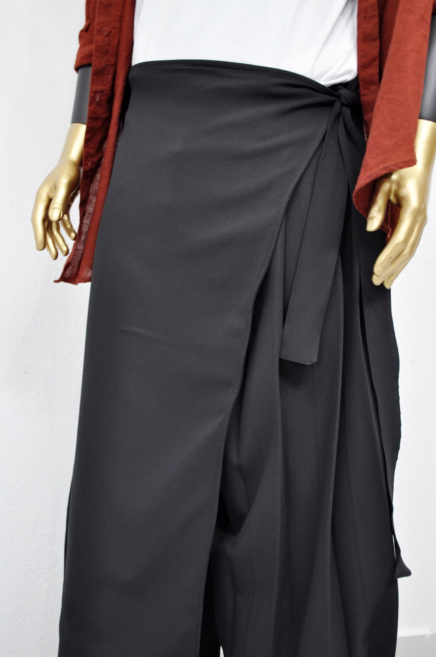 XS - 8XL Wrap Kilt Skirt Pant,Pleated A-line, Dark Black Mid-Lenght irregular Skirt,Relaxed,Cyberpunk Steampunk,Regalo,Kreso,Ashashin- BB868
