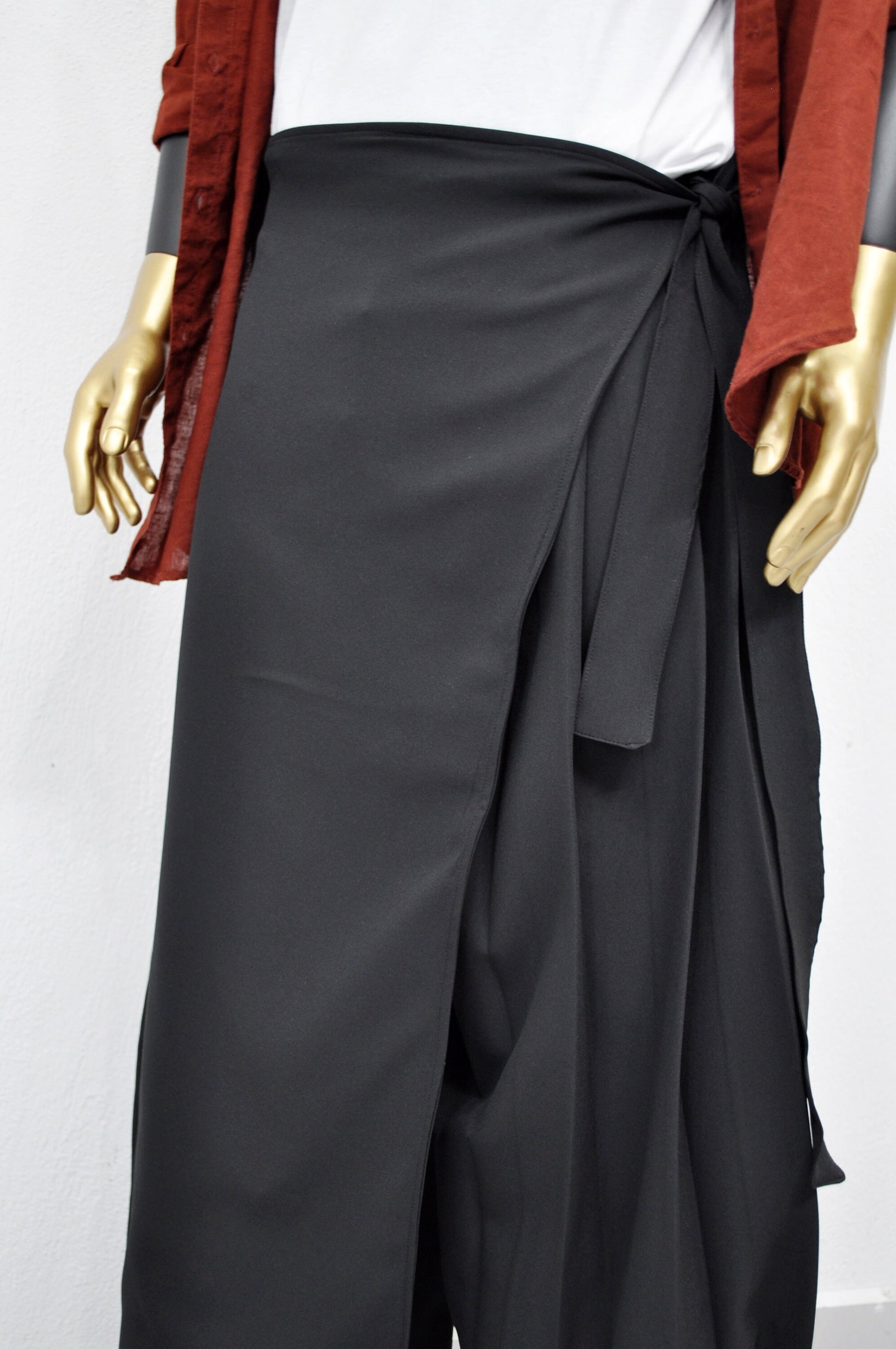 XS - 8XL Wrap Kilt Skirt Pant,Pleated A-line, Dark Black Mid-Lenght irregular Skirt,Relaxed,Cyberpunk Steampunk,Regalo,Kreso,Ashashin- BB868