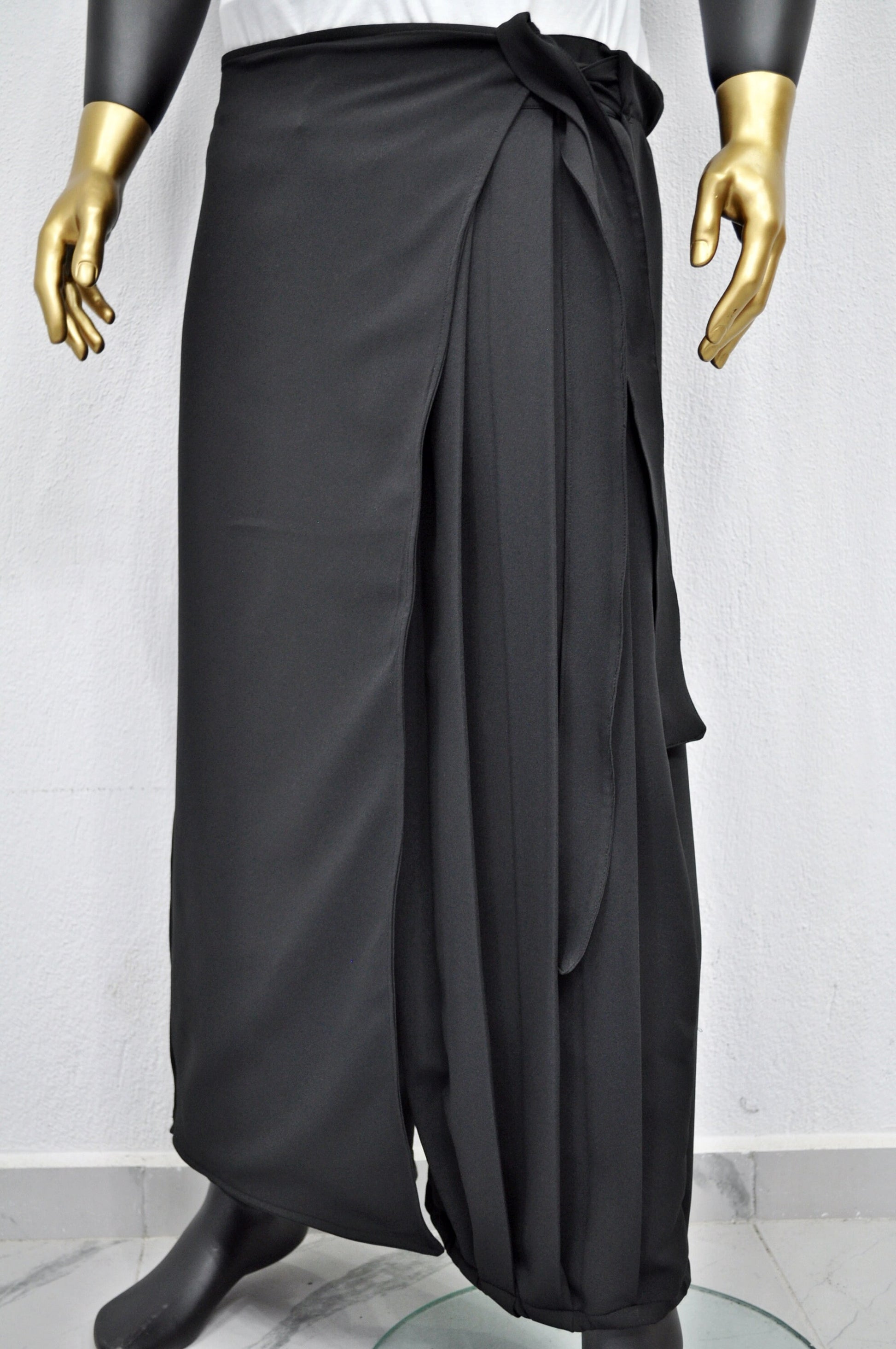 XS - 8XL Wrap Kilt Skirt Pant,Pleated A-line, Dark Black Mid-Lenght irregular Skirt,Relaxed,Cyberpunk Steampunk,Regalo,Kreso,Ashashin- BB868