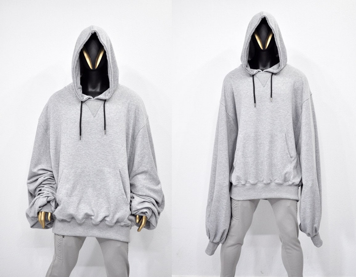 XS-8XL Mega Oversize Sleeve and Hood,Essentials Long Sleeve Hoodie,Goth Pullover,Asymmetric Punk Cosplay, Futuristic- Post Apocalyptic-BB129