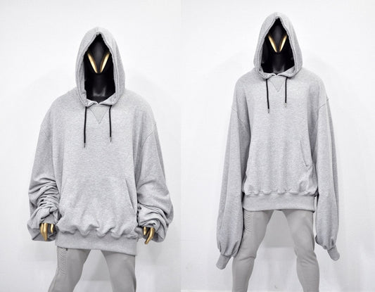 XS-8XL Mega Oversize Sleeve and Hood,Essentials Long Sleeve Hoodie,Goth Pullover,Asymmetric Punk Cosplay, Futuristic- Post Apocalyptic-BB129