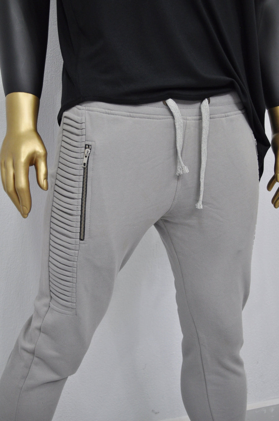 XS-8XL Men's Moto Biker Jogger,Elastic Waist,Zip Pockets,Slim-Fit Quilted Sides,Low Crotch Tappered Harem Relaxed Sweatpant,,Steampunk-BB257