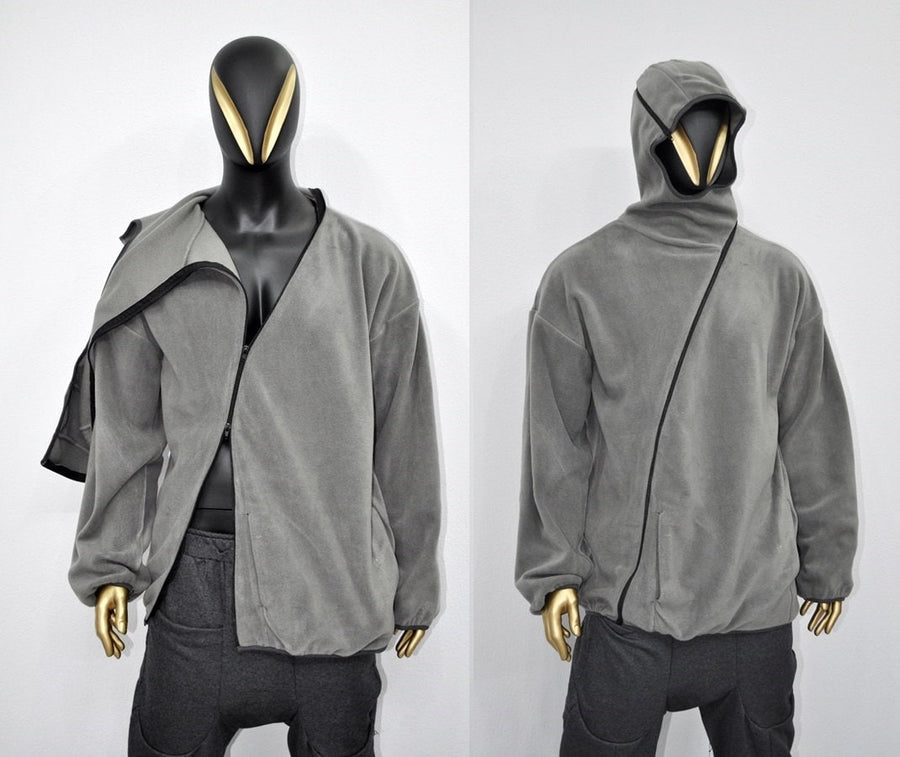 XS-8XL Symmetrical Zip Through Hood Polar Fleece Jacket Pullover, Ninja Assassin Hoodie,Steampunk Gothic, winter cozy Loose Hoodie-BB0162