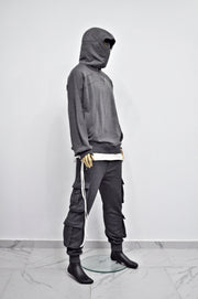 XS-8XL Men's High Quality Asid Wash Look Oversized Hooded Sweatshirt,Half Covering Face Zipper Ashassin ,Cyber Anarchy Burning Man-BB0164