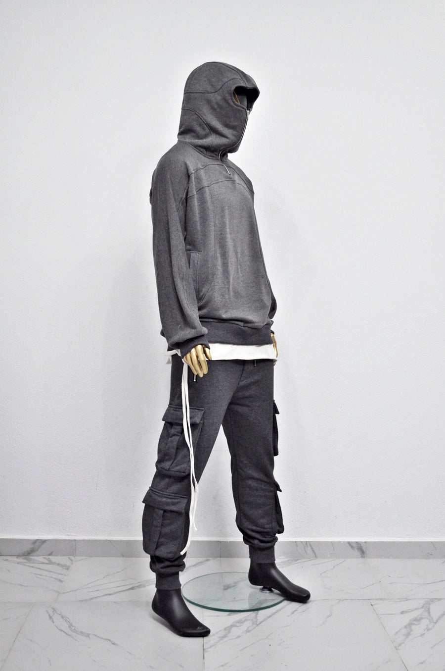 XS-8XL Men's High Quality Asid Wash Look Oversized Hooded Sweatshirt,Half Covering Face Zipper Ashassin ,Cyber Anarchy Burning Man-BB0164