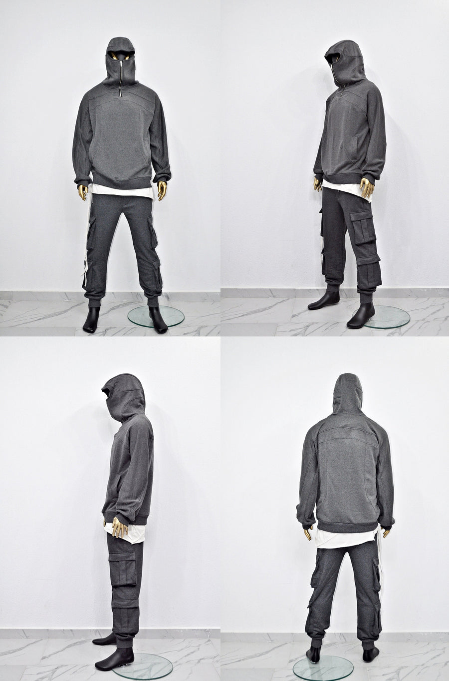 XS-8XL Men's High Quality Asid Wash Look Oversized Hooded Sweatshirt,Half Covering Face Zipper Ashassin ,Cyber Anarchy Burning Man-BB0164