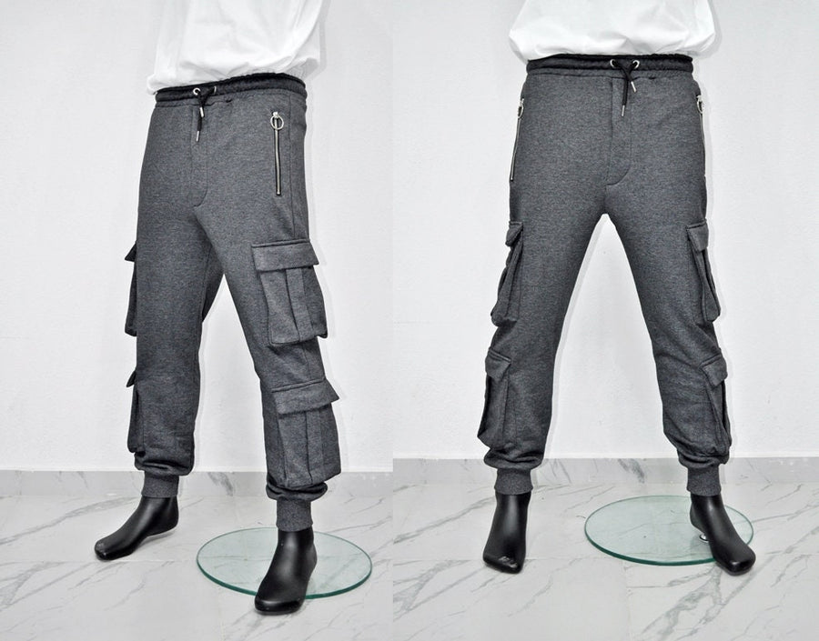 XS-8XL New Black Men's Military Cargo Pants Loose Fit Biker 3 Diognal Zipper Side Pockets Sweatpant Joggers / Tapered Fit Round Zipper-BB247