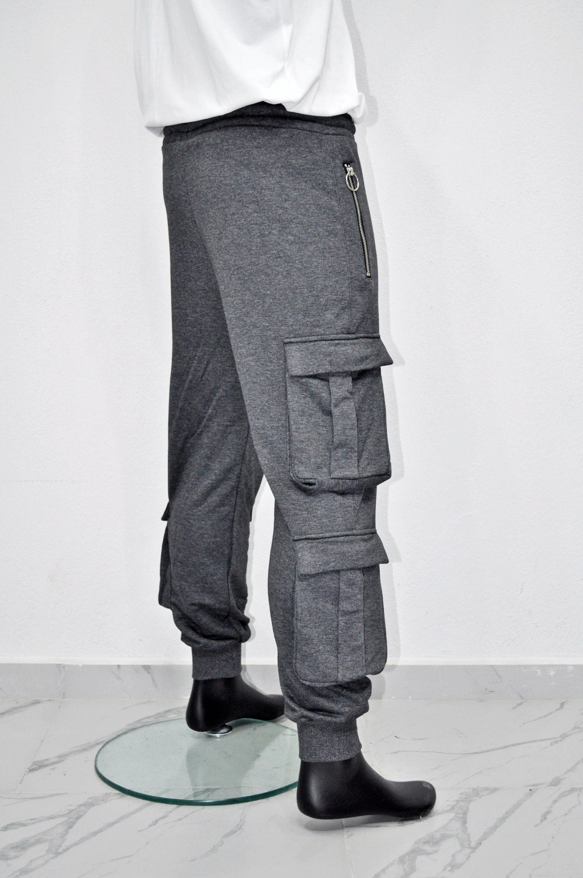 XS-8XL New Black Men's Military Cargo Pants Loose Fit Biker 3 Diognal Zipper Side Pockets Sweatpant Joggers / Tapered Fit Round Zipper-BB247