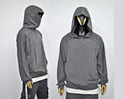 XS-8XL Men's High Quality Asid Wash Look Oversized Hooded Sweatshirt,Half Covering Face Zipper Ashassin ,Cyber Anarchy Burning Man-BB0164
