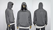 XS-8XL Men's High Quality Asid Wash Look Oversized Hooded Sweatshirt,Half Covering Face Zipper Ashassin ,Cyber Anarchy Burning Man-BB0164