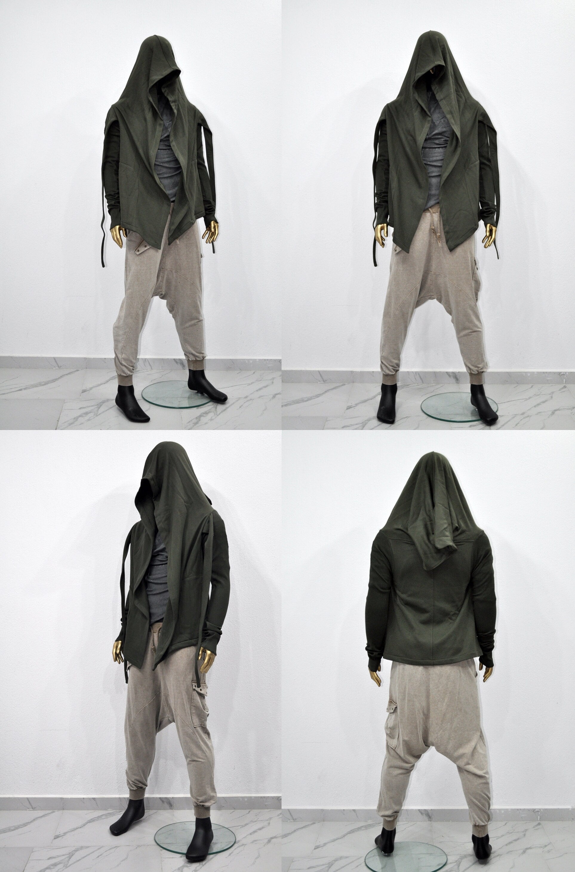 XS-8XL Cyberpunk Asymmetric Big Hooded Tie Dark Ninja Sweatshirt Shawl Pointed Hoodie ,Ashassin Cardigan,Anarchy Futuristic Burning Mn-BB111