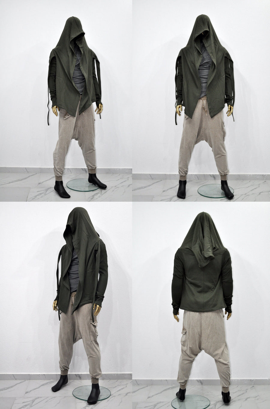 XS-8XL Cyberpunk Asymmetric Big Hooded Tie Dark Ninja Sweatshirt Shawl Pointed Hoodie ,Ashassin Cardigan,Anarchy Futuristic Burning Mn-BB111