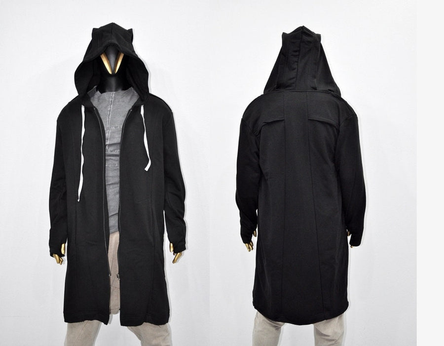 XS-8XL Men Overlong Steampunk Snake-Shaped Hooded Zip-up Hoodie Jacket,Long Sleeve Pullover,Gothic Avant Garde Cardigan,Asymmetri Punk-BB013