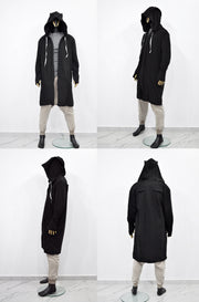 XS-8XL Men Overlong Steampunk Snake-Shaped Hooded Zip-up Hoodie Jacket,Long Sleeve Pullover,Gothic Avant Garde Cardigan,Asymmetri Punk-BB013