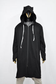 XS-8XL Men Overlong Steampunk Snake-Shaped Hooded Zip-up Hoodie Jacket,Long Sleeve Pullover,Gothic Avant Garde Cardigan,Asymmetri Punk-BB013