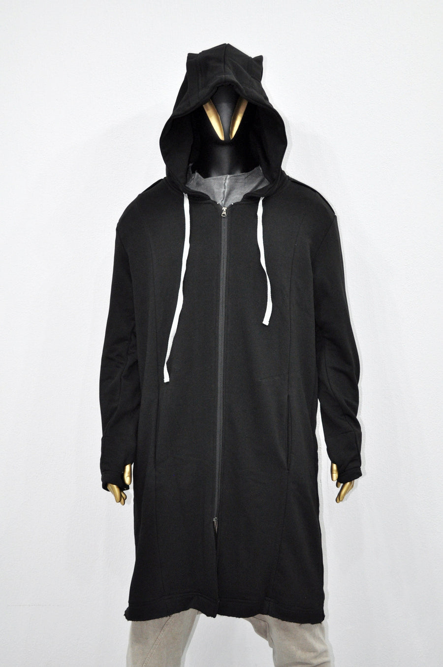 XS-8XL Men Overlong Steampunk Snake-Shaped Hooded Zip-up Hoodie Jacket,Long Sleeve Pullover,Gothic Avant Garde Cardigan,Asymmetri Punk-BB013