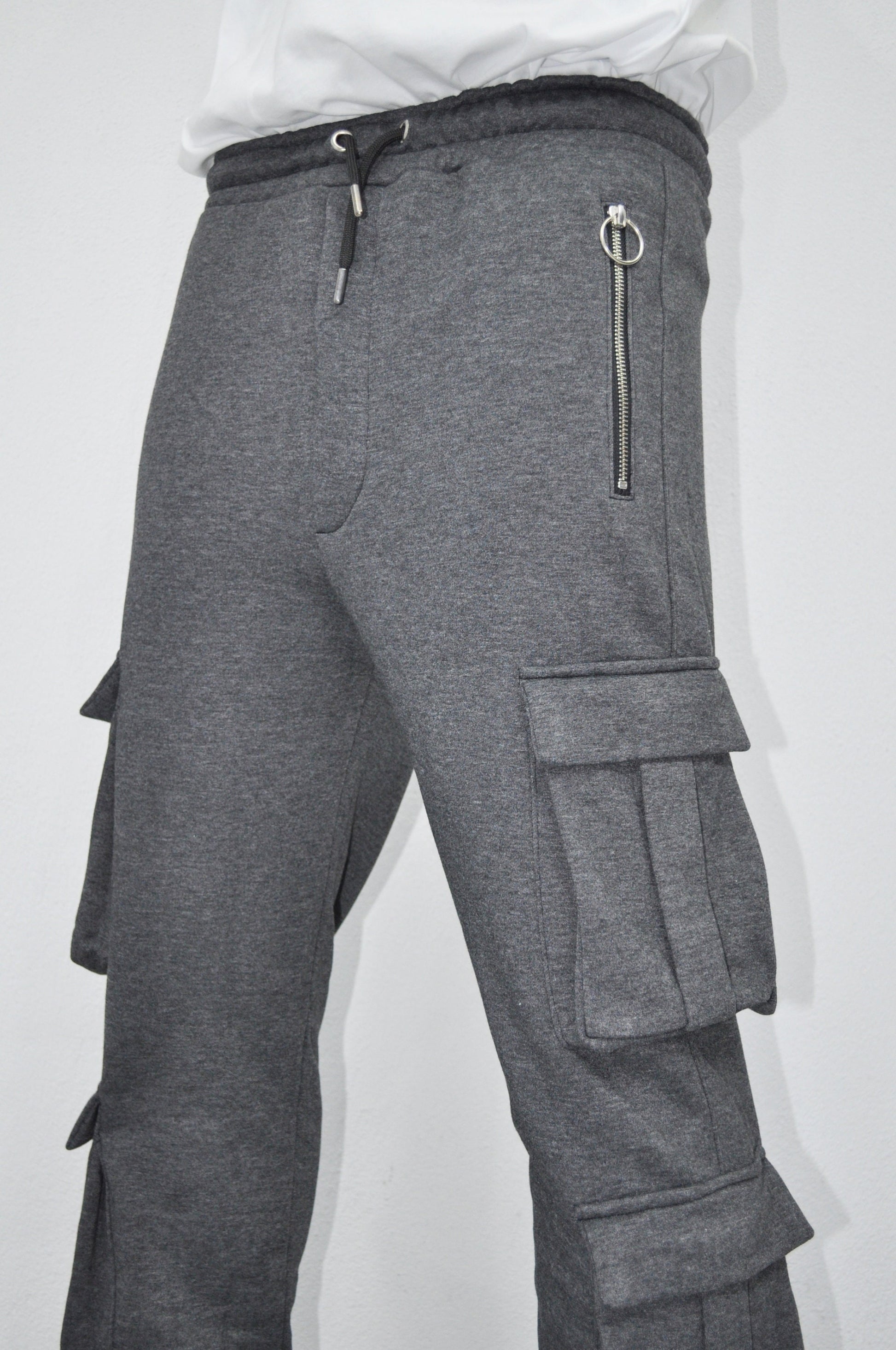 XS-8XL New Black Men's Military Cargo Pants Loose Fit Biker 3 Diognal Zipper Side Pockets Sweatpant Joggers / Tapered Fit Round Zipper-BB247