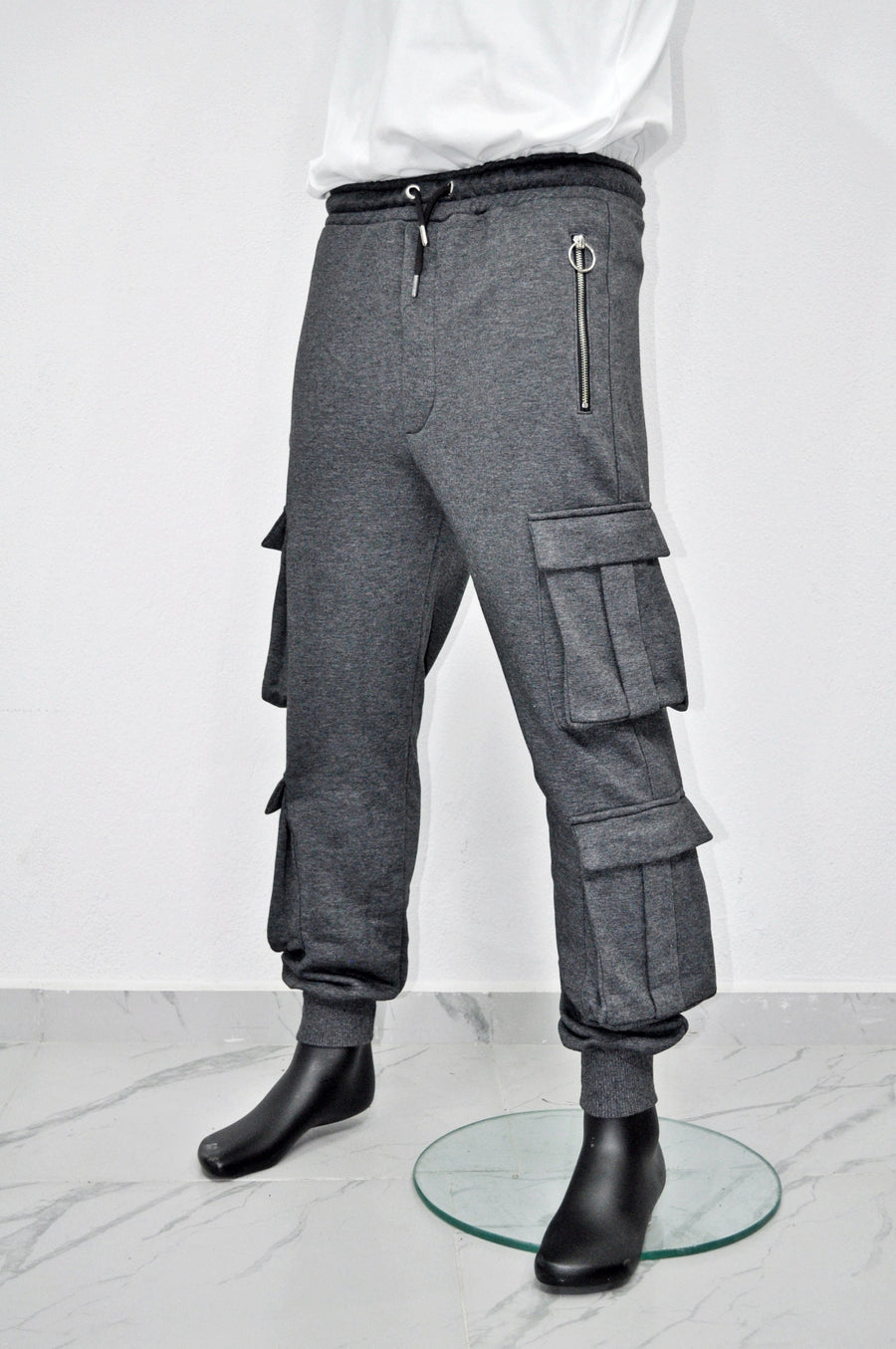 XS-8XL New Black Men's Military Cargo Pants Loose Fit Biker 3 Diognal Zipper Side Pockets Sweatpant Joggers / Tapered Fit Round Zipper-BB247