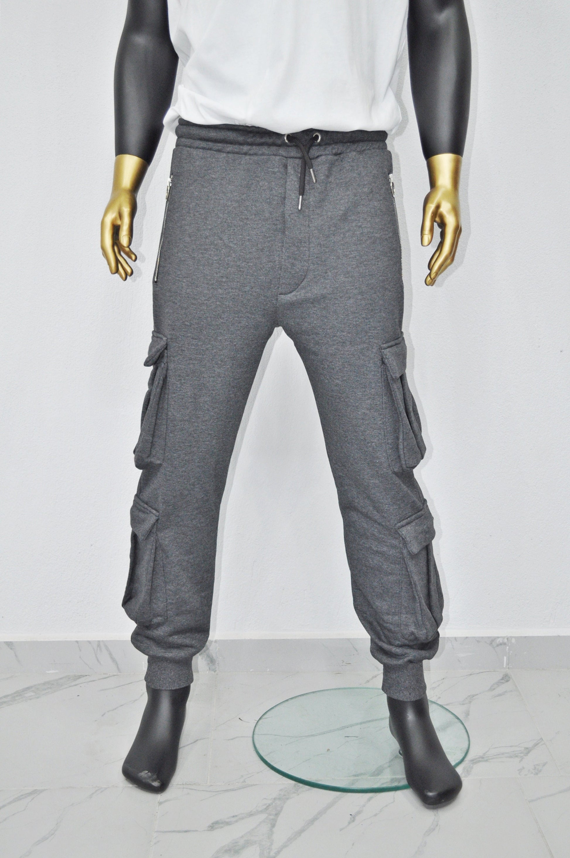 XS-8XL New Black Men's Military Cargo Pants Loose Fit Biker 3 Diognal Zipper Side Pockets Sweatpant Joggers / Tapered Fit Round Zipper-BB247