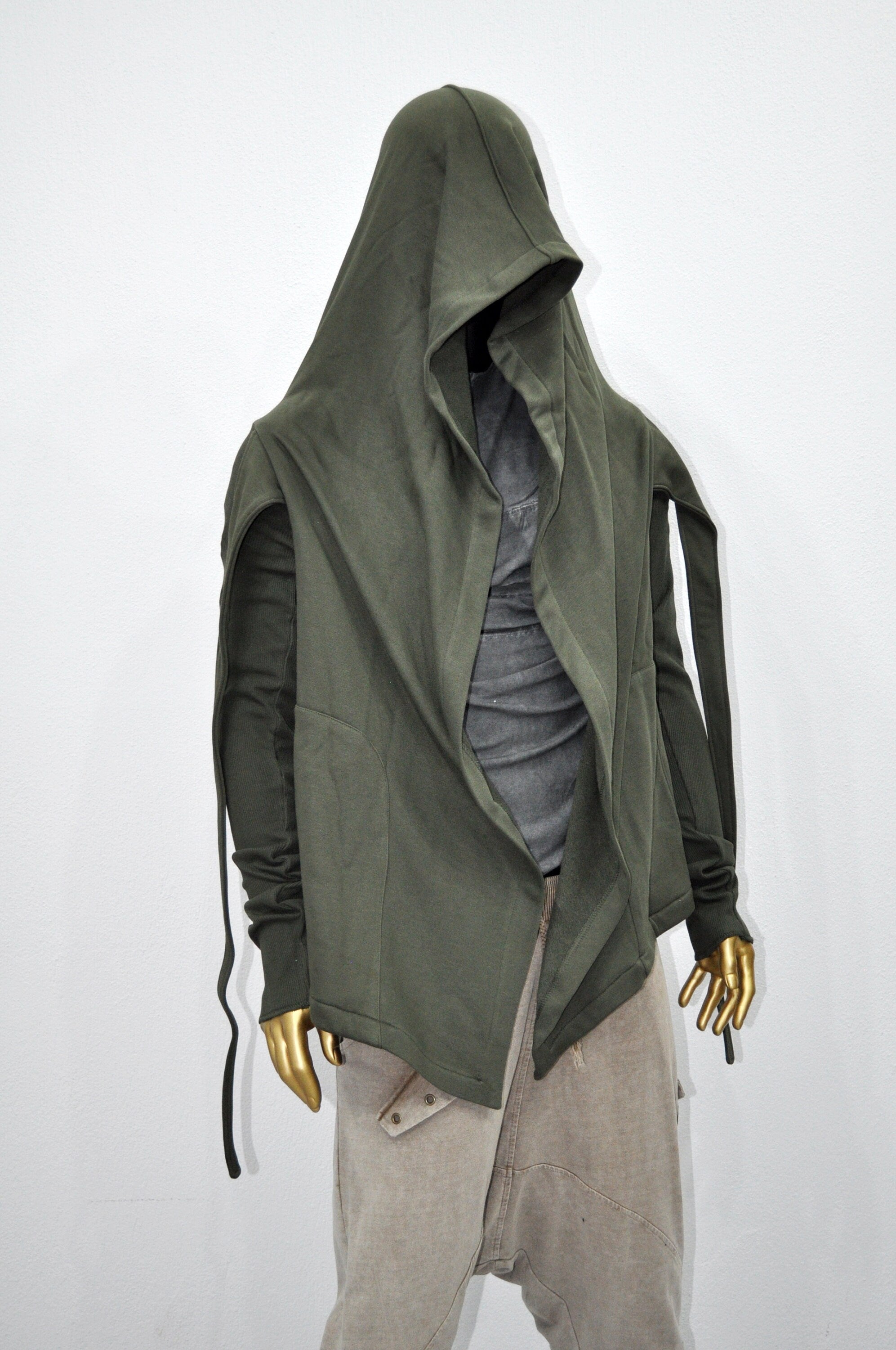 XS-8XL Cyberpunk Asymmetric Big Hooded Tie Dark Ninja Sweatshirt Shawl Pointed Hoodie ,Ashassin Cardigan,Anarchy Futuristic Burning Mn-BB111
