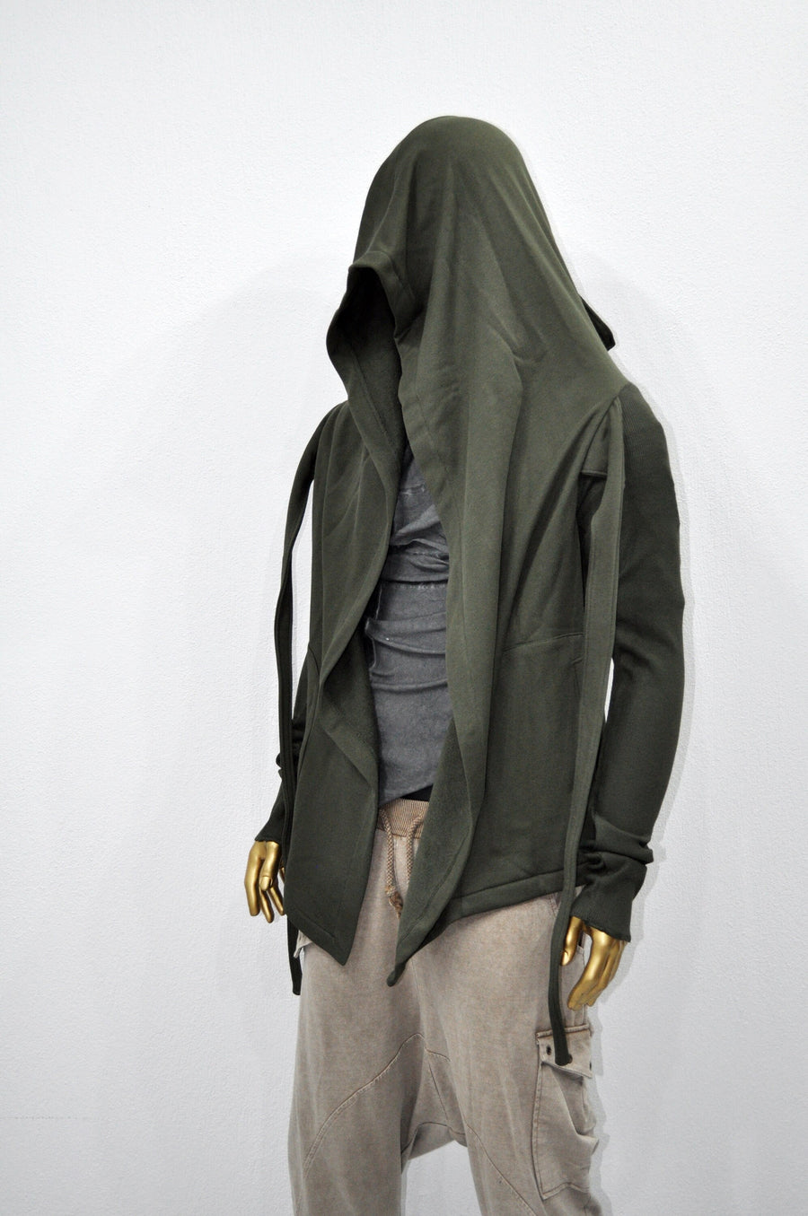 XS-8XL Cyberpunk Asymmetric Big Hooded Tie Dark Ninja Sweatshirt Shawl Pointed Hoodie ,Ashassin Cardigan,Anarchy Futuristic Burning Mn-BB111