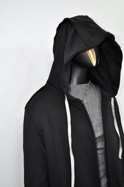 XS-8XL Men Overlong Steampunk Snake-Shaped Hooded Zip-up Hoodie Jacket,Long Sleeve Pullover,Gothic Avant Garde Cardigan,Asymmetri Punk-BB013