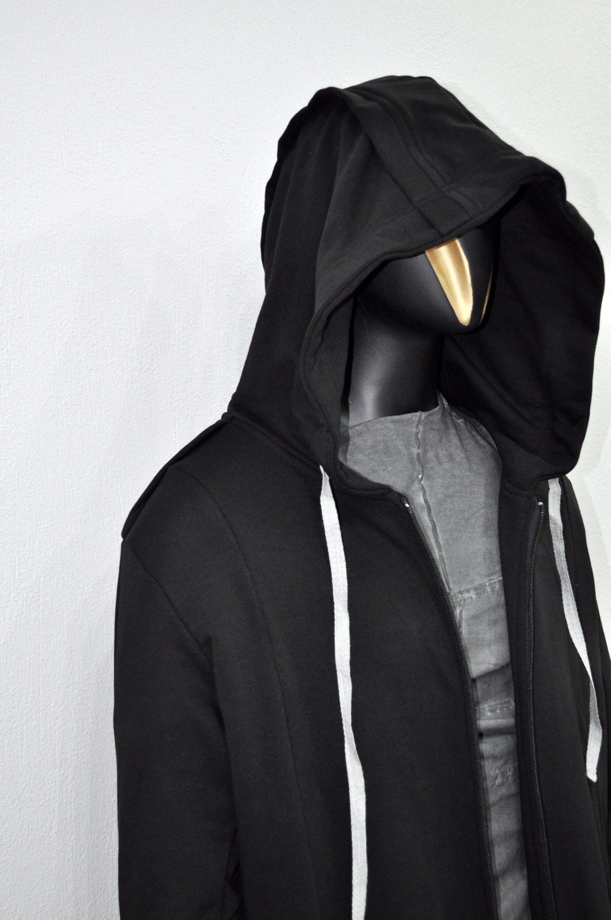 XS-8XL Men Overlong Steampunk Snake-Shaped Hooded Zip-up Hoodie Jacket,Long Sleeve Pullover,Gothic Avant Garde Cardigan,Asymmetri Punk-BB013
