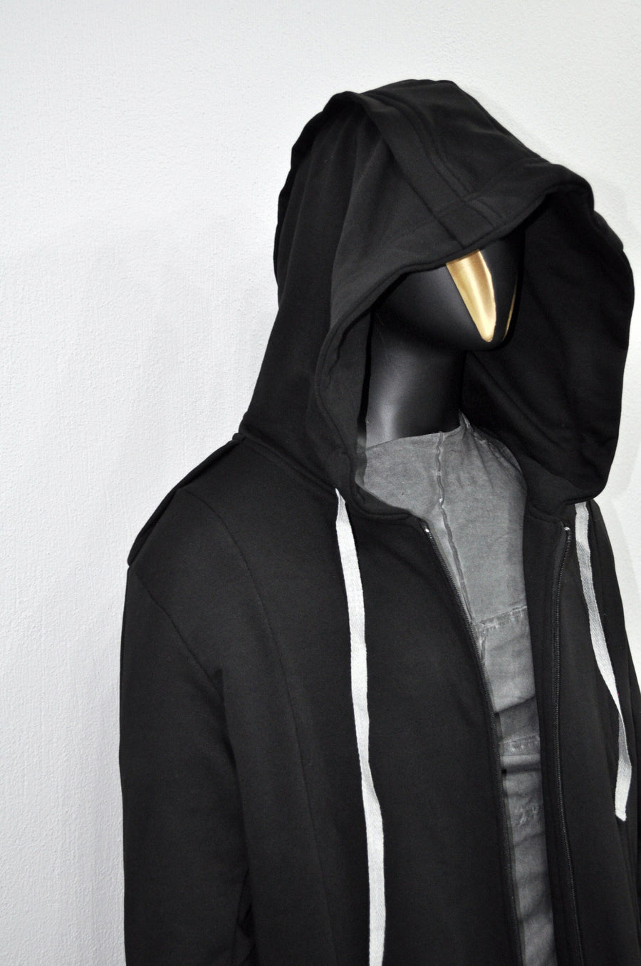 XS-8XL Men Overlong Steampunk Snake-Shaped Hooded Zip-up Hoodie Jacket,Long Sleeve Pullover,Gothic Avant Garde Cardigan,Asymmetri Punk-BB013