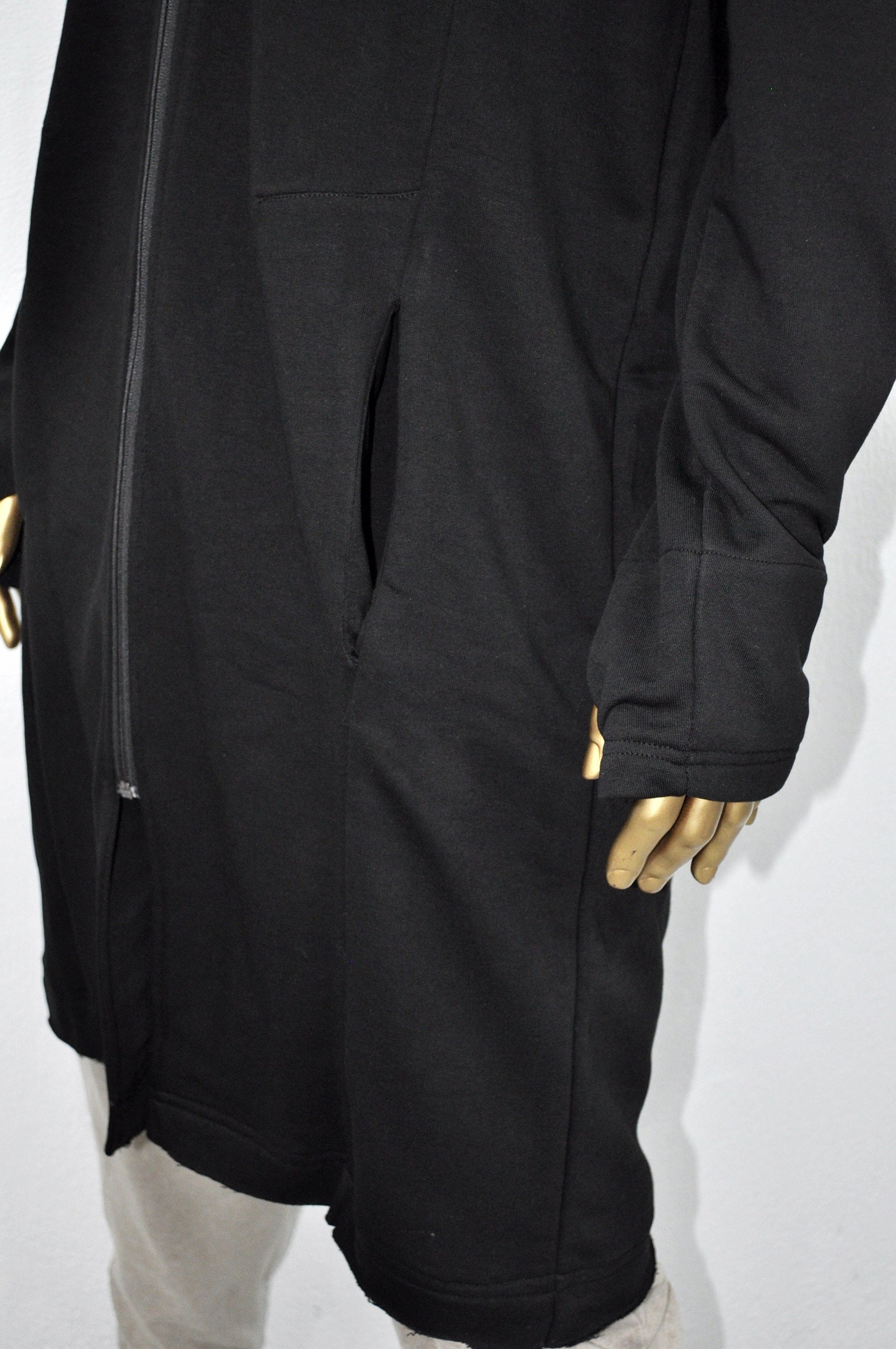 XS-8XL Men Overlong Steampunk Snake-Shaped Hooded Zip-up Hoodie Jacket,Long Sleeve Pullover,Gothic Avant Garde Cardigan,Asymmetri Punk-BB013