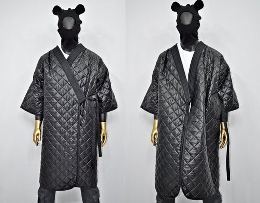 XS-8XL Unisex Extra Loose Winter V-Collar Three-quarter Sleeve Kimono,Bandage Padded Quilted Overlong Coat,Over the Knee Jacket,Kaftan-BB901
