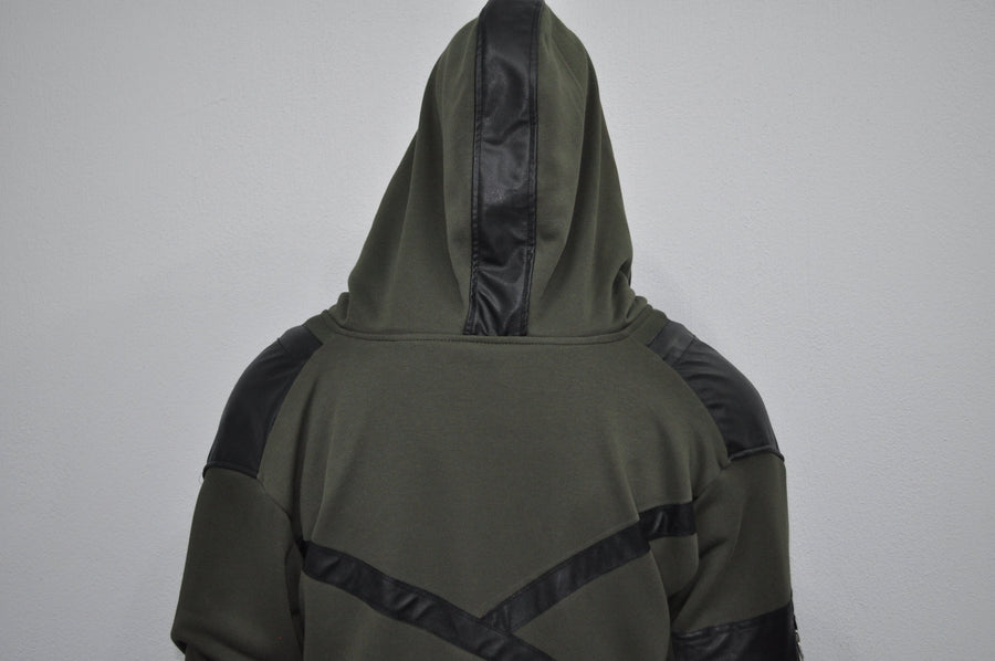 XS-8XL Leather Trim Creed Giant Hood Asymetrical Dust Shawl Cardigan Hoodie,Cyber Long SteamPunk festival,Kimono Gothic Soft Ashassin-BB0167
