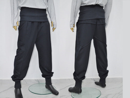 XS-8XL Unisex Drop Crotch Harem Baggy Double Waisted Trouser, Linen Yoga Jogger,Elastic High Waisted,Tappered Harem Relaxed Sweatpant-BB295