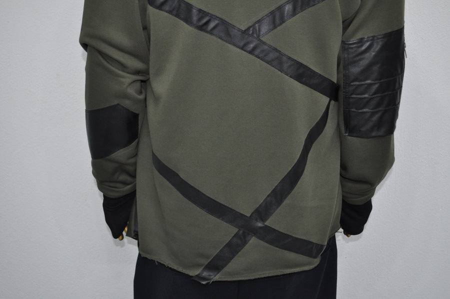 XS-8XL Leather Trim Creed Giant Hood Asymetrical Dust Shawl Cardigan Hoodie,Cyber Long SteamPunk festival,Kimono Gothic Soft Ashassin-BB0167