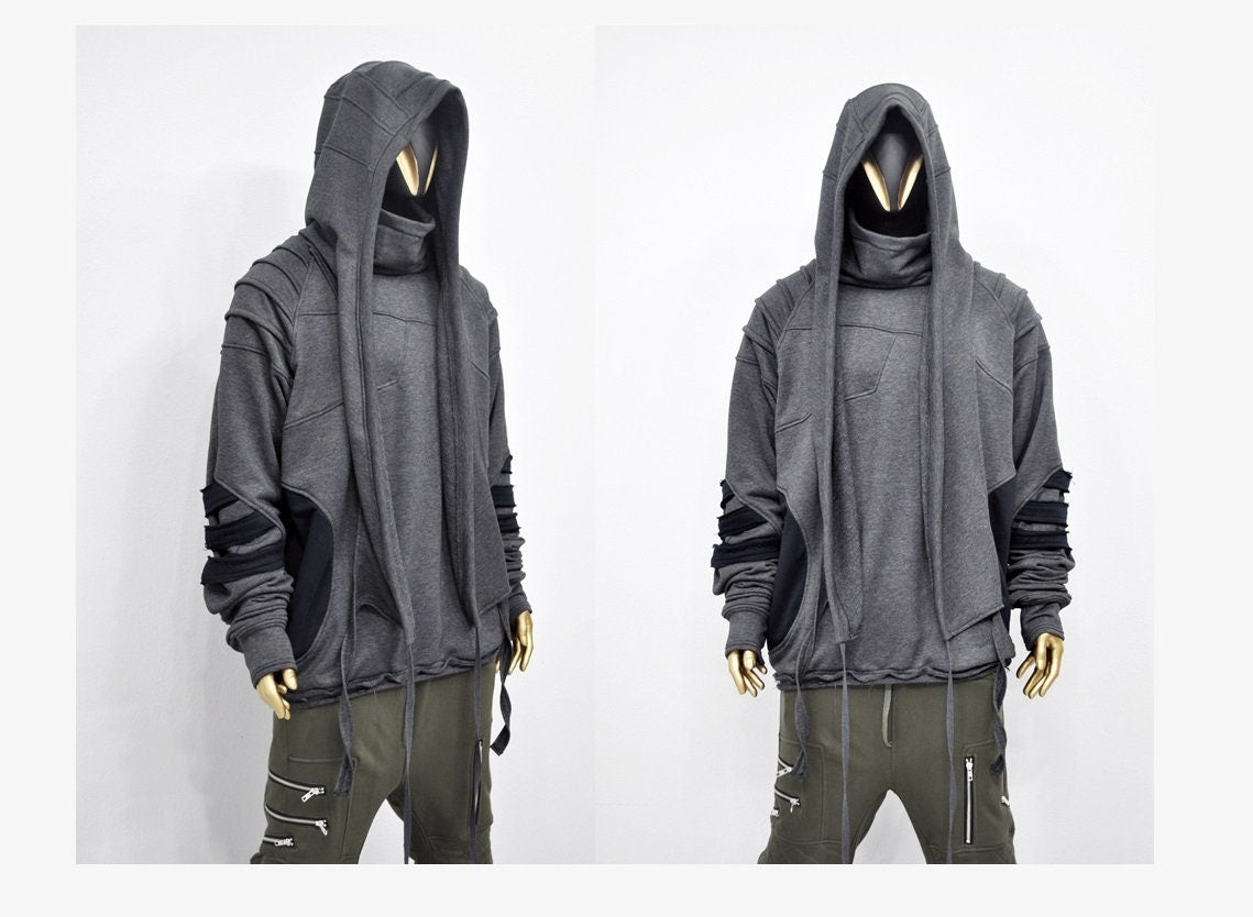 XS-8XL Washed Look Distressed Scarf Oversize Hood,High Neck Pullover,Ninja Mask Assassin,Steampunk Burning Man Designer Fashion -BB0157