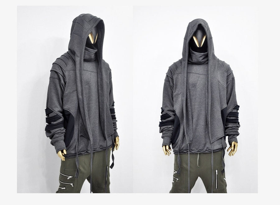 XS-8XL Washed Look Distressed Scarf Oversize Hood,High Neck Pullover,Ninja Mask Assassin,Steampunk Burning Man Designer Fashion -BB0157
