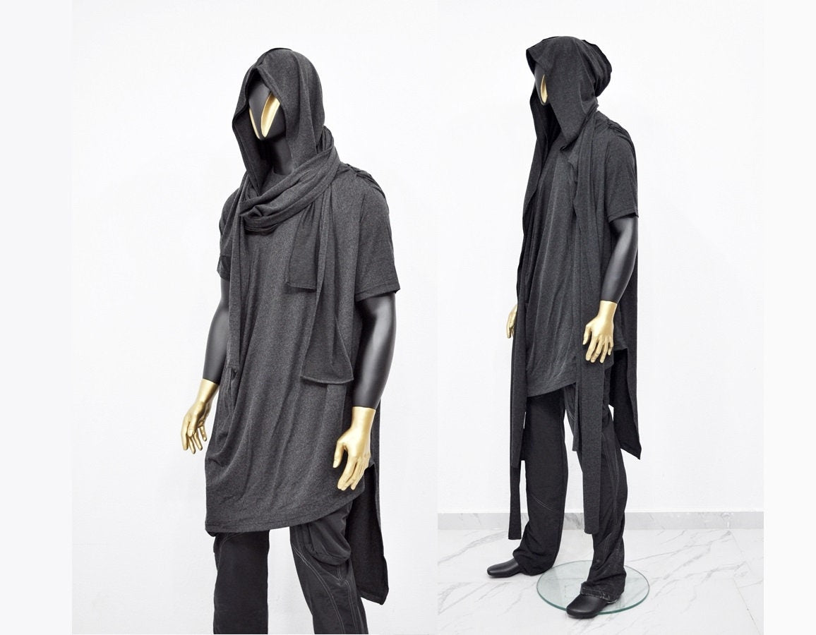Adult Extra LONG Scarf, Gray Cowl Shawl Hooded Mens