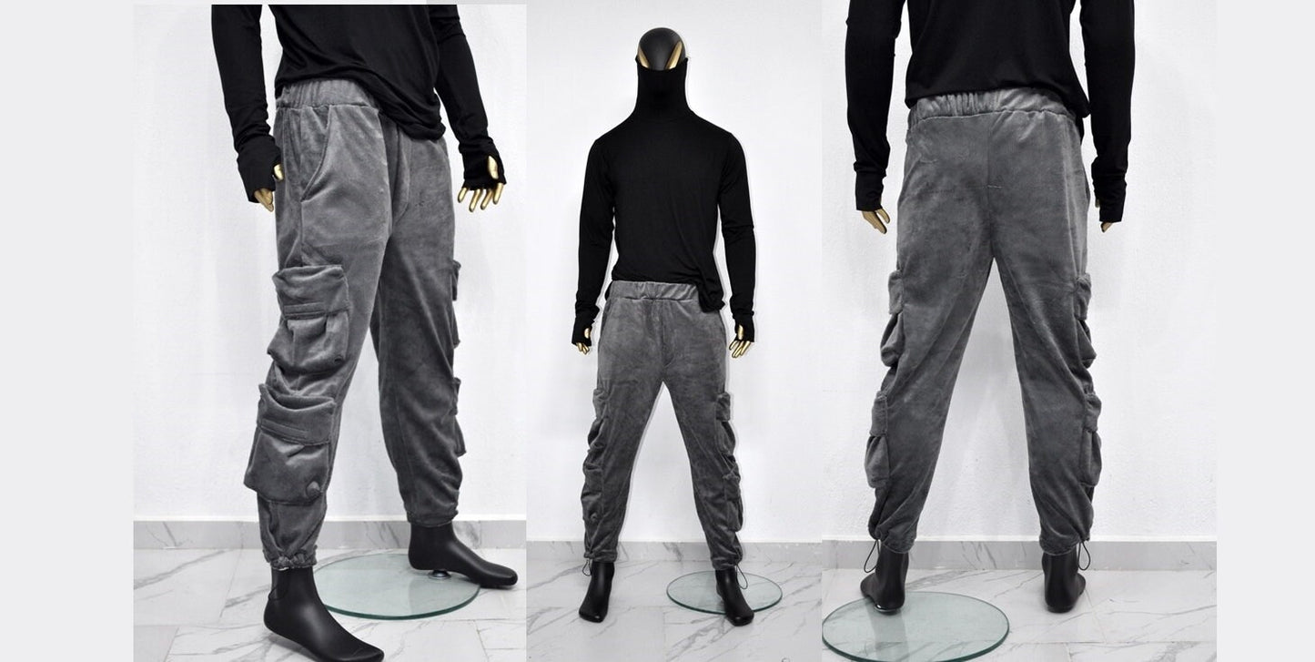 XS-8XL Mens 2077 Winter Soft Velour Comfort Casual Streetwear Loose Trousers Kanye Harem Baggy Pant, Jogger,Elastic Waist,Relax Linen -BB298