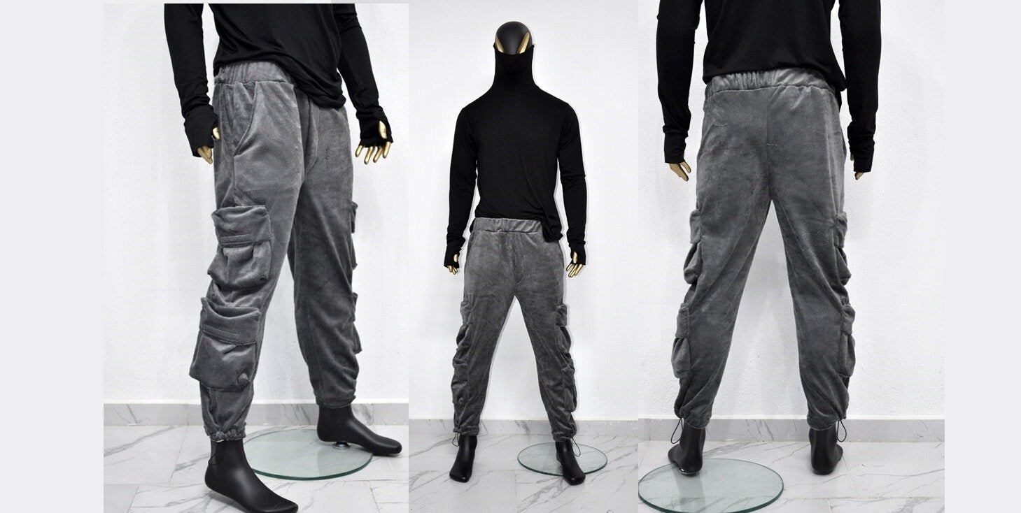 XS-8XL Mens 2077 Winter Soft Velour Comfort Casual Streetwear Loose Trousers Kanye Harem Baggy Pant, Jogger,Elastic Waist,Relax Linen -BB298
