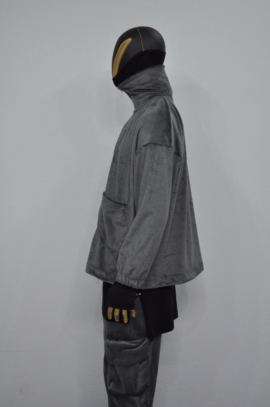 XS-8XL Winter Soft Velour Jacket, Comfort Loose Top, Asymetrical Pockets Goth Full zip Cardigan Polo High Neck Hoodie, SteamPunk -BB0171