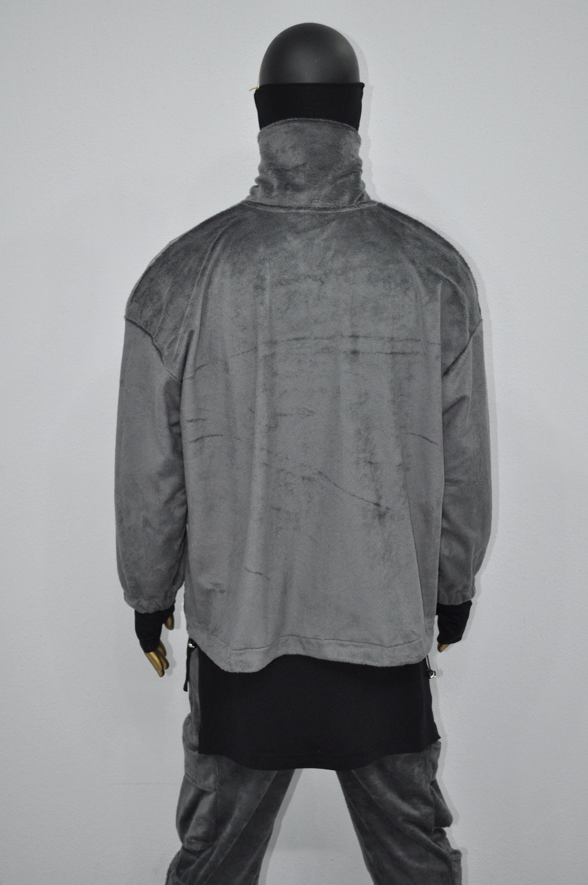 XS-8XL Winter Soft Velour Jacket, Comfort Loose Top, Asymetrical Pockets Goth Full zip Cardigan Polo High Neck Hoodie, SteamPunk -BB0171