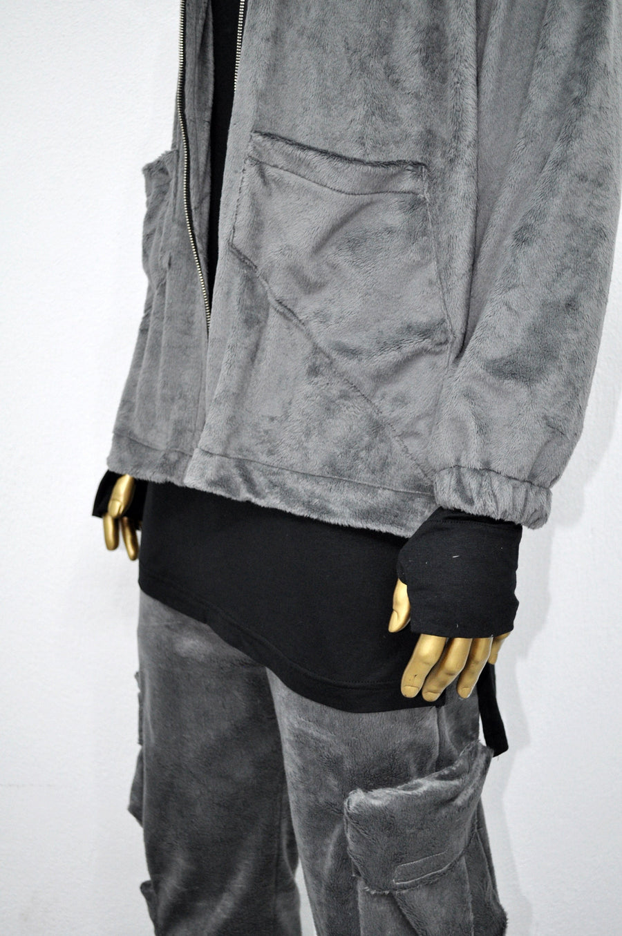 XS-8XL Winter Soft Velour Jacket, Comfort Loose Top, Asymetrical Pockets Goth Full zip Cardigan Polo High Neck Hoodie, SteamPunk -BB0171