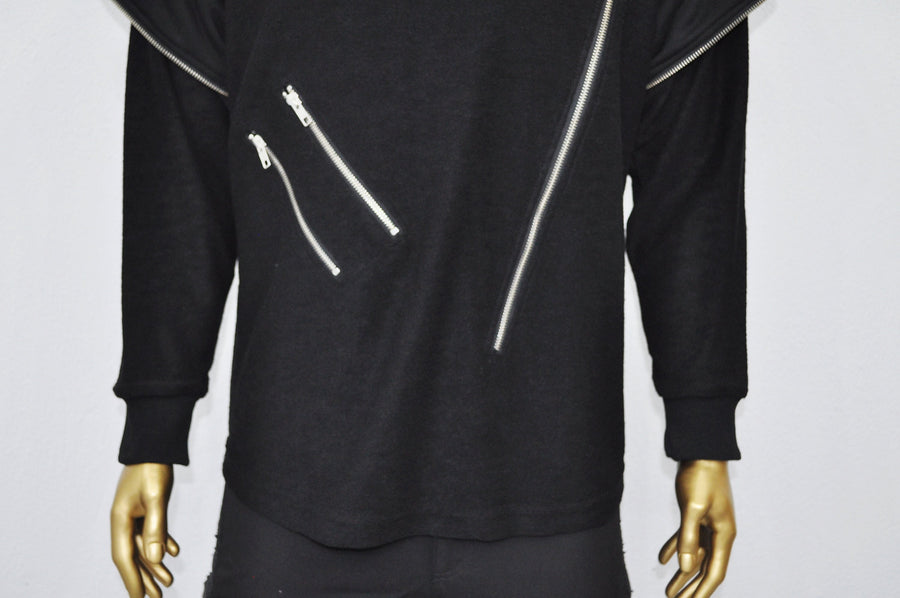 XS - 8XL Men Dark Original Design Double Sleeve Lk, Asymmetric Zip, Irregular Cut Hoodie,Cyberpunk Pullover,Loose Luxury Femin Gothic-BB0115