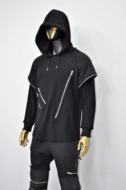 XS - 8XL Men Dark Original Design Double Sleeve Lk, Asymmetric Zip, Irregular Cut Hoodie,Cyberpunk Pullover,Loose Luxury Femin Gothic-BB0115