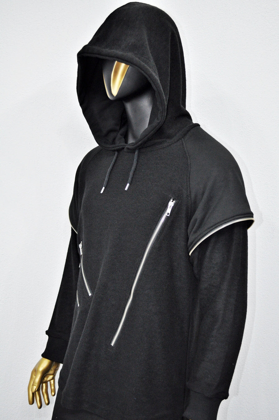 XS - 8XL Men Dark Original Design Double Sleeve Lk, Asymmetric Zip, Irregular Cut Hoodie,Cyberpunk Pullover,Loose Luxury Femin Gothic-BB0115