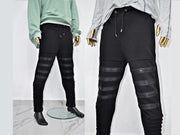 XS - 8XL Men's Zipper Knee Korean Style Casual Biker Pants, Tapered Fitted Jogger Trouser, Elastic Waist,Relaxed Sweatpants, Gothic,St-BB297