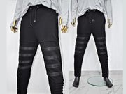 XS - 8XL Men's Zipper Knee Korean Style Casual Biker Pants, Tapered Fitted Jogger Trouser, Elastic Waist,Relaxed Sweatpants, Gothic,St-BB297